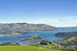 Looking over the length of Akaroa Harbour towards the Southern Ocean